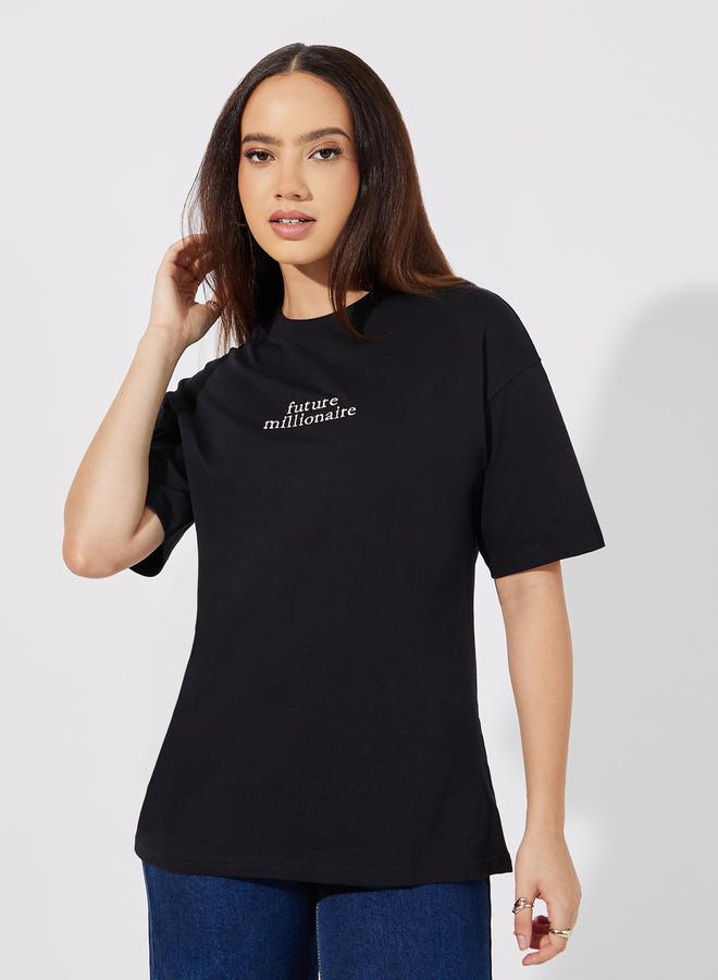 Styli Oversized Embroidered Slogan T-Shirt - Image 1